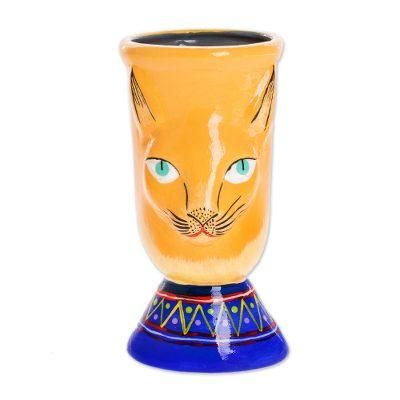Top Cat in Yellow,'Handcrafted Yellow Ceramic Flower Pot'