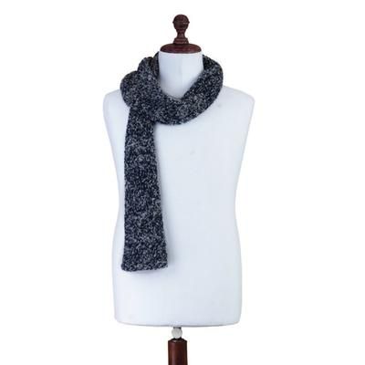 Blue Boucle,'Peruvian Alpaca Blend Scarf in Blue and Grey Boucle'