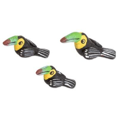Toucan Family,'Set of 3 Toucan Ceramic Figurines Handcrafted in Guatemala'