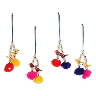 Vibrant Song,'Vibrant Bird-Themed Wood Beaded Ornaments (Set of 4)'
