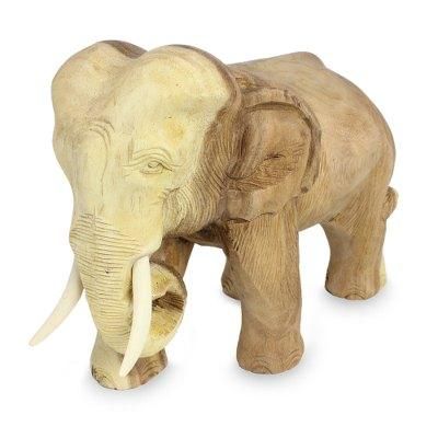 Kindly Elephant,'Thai Hand Carved Rain Tree Wood Elephant Statuette'