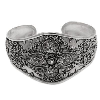 Windy Garden,'Handcrafted Sterling Silver Cuff Bracelet from Indonesia'