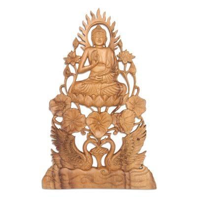 Teaching Buddha,'Buddha Vitarka Mudra Wood Relief Panel'