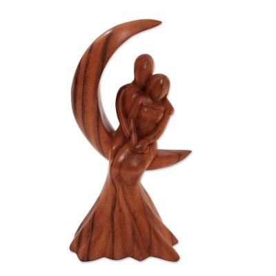 Romance on the Moon,'Romantic Suar Wood Sculpture from Bali'