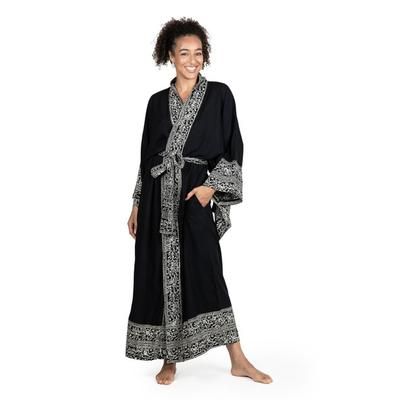 'Midnight Rose' - Indonesian Floral Patterned Black and White Robe