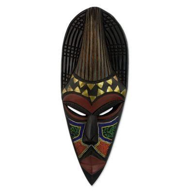 'Remember Your Past' - Hand Beaded Wood Mask from Africa