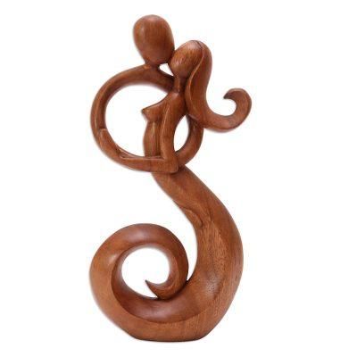 Steal a Kiss,'Romantic Suar Wood Statuette from Bali'