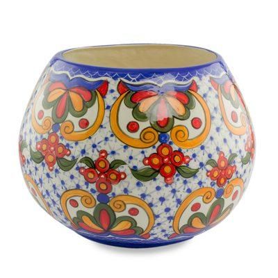 Florid Sheen,'Hand-Painted Ceramic Floral Vase from El Salvador'