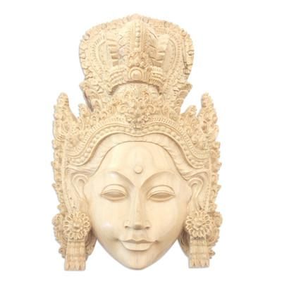 'Artisan Hand-Carved Wooden Princess Sita Mask from Bali'