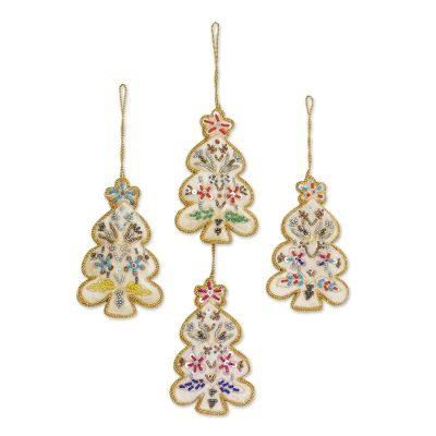 Happy Christmas,'Set of Four White Christmas Tree Ornaments from India'