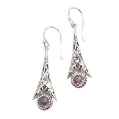 Garden of Life,'Tropical Flower Dangle Earrings with Amethyst'