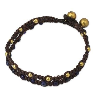 Lapis lazuli braided bracelet, 'Blue Boho Chic'