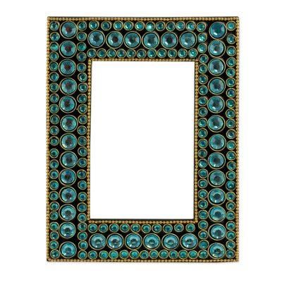 Bejeweled photo frame, 'Aqua Glitz' (4x6)