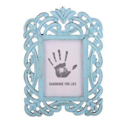 Wrapped in Blue,'Blue Distressed Hand Carved Mango Wood Photo Frame 5x7'