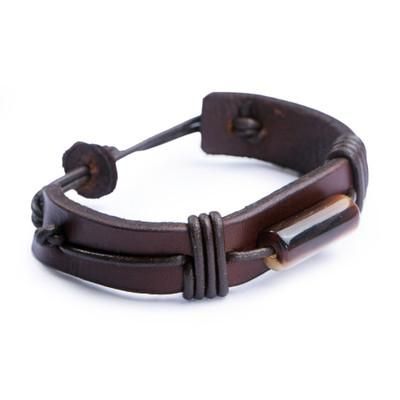 Bound Strength in Brown,'Men's Brown Leather Wristband Bracelet from Ghana'
