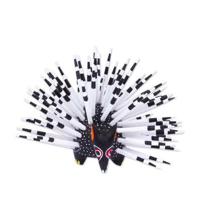 'Hand-Painted Wood Alebrije Porcupine Figurine in Black'