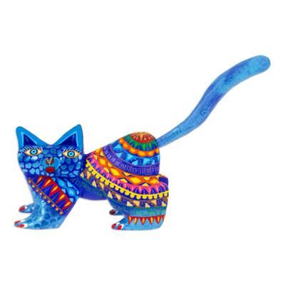 Alebrije sculpture, 'Playful Blue Kitten'