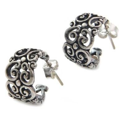 'Swirling' - Sterling Silver Half Hoop Earrings
