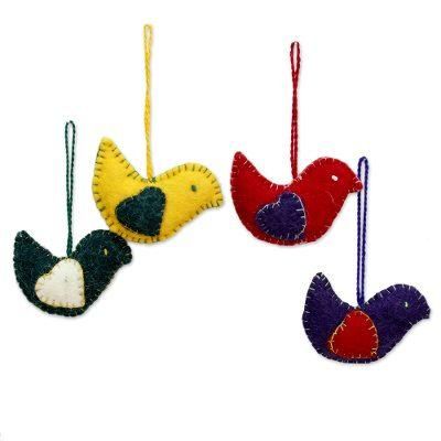 Wool felt ornaments, 'Messengers of Peace' (set of 4)