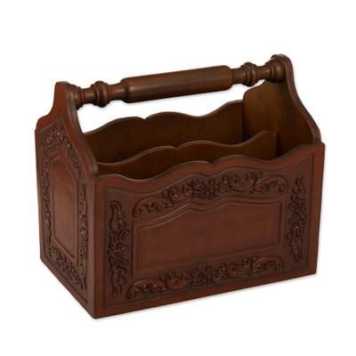 Colonial Reader,'Colonial Leather and Wood Magazine Holder from Peru'