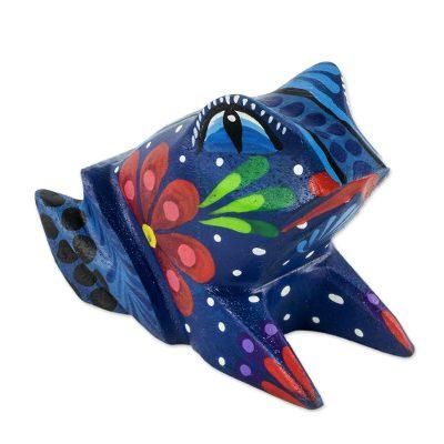 Blue Frog,'Hand Painted Blue Frog Wood Figurine'