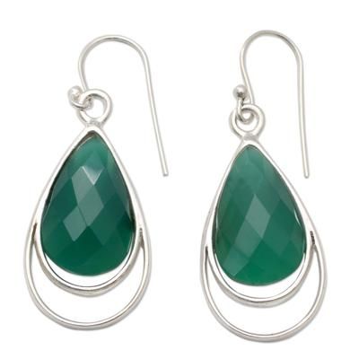 Green onyx dangle earrings, 'Delhi Glam'