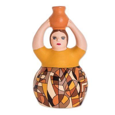 Water Pitcher,'Hand Crafted Ceramic Woman Sculpture From Nicaragua'