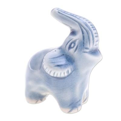 Happy Elephant in Blue,'Artisan Crafted Ceramic Figurine'
