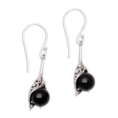 Fantastic Fruit,'Round Onyx Dangle Earrings Crafted in India'