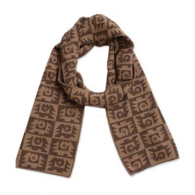Brown Paracas Shadows,'Alpaca Blend Espresso and Tan Scarf from Peru'