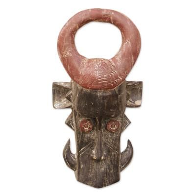 'Alligator-Themed African Sese Wood Mask in Brown and Black'