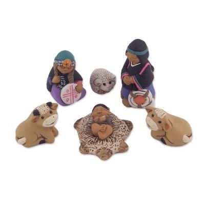 'Artisan-Made 7-Piece Mapuche-Themed Ceramic Nativity Scene'