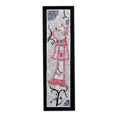 Majestic Peacock,'Acrylic & Ink on Cotton Paper Peacock Madhubani Art'