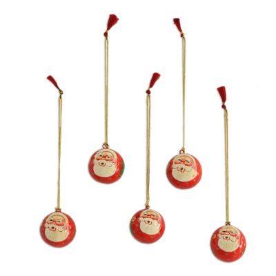 Laughing Santa Claus,'5 Santa Claus Ornaments Handcrafted in Papier Mache'