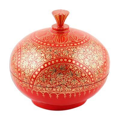 Kashmir Magnificence,'Round Lidded Decorative Papier Mache and Wood Box'