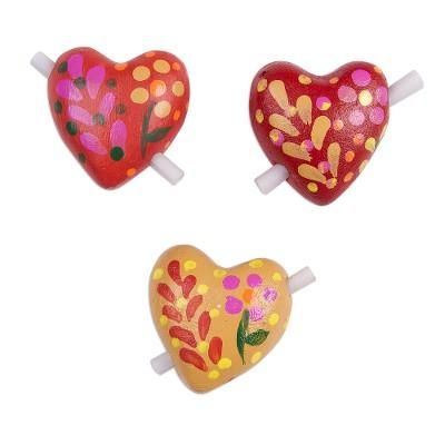 Love Flowers,'Three Floral Ceramic Heart Figurines for Notes '