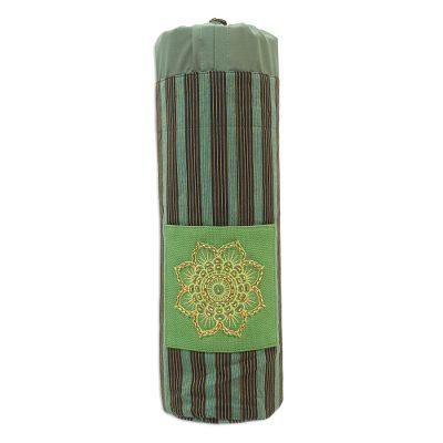 Striped Mandala,'Ikat Cotton Yoga Mat Carrier with Lurik Accent'