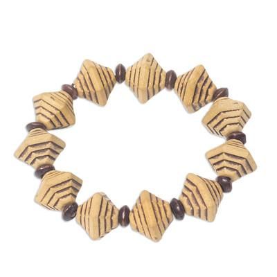 'Pyramid-Shaped Wood and Recycled Plastic Stretch Bracelet'