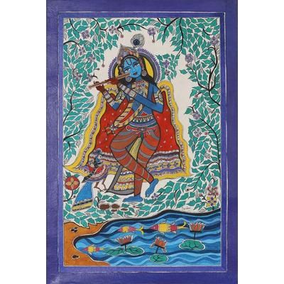 Murlimanohar,'Indian Madhubani Painting on Handmade Paper'