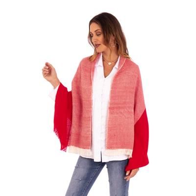 Bold Red,'Woven Baby Alpaca Shawl'
