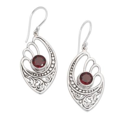 Red Wings,'2 Carats Garnet and Sterling Silver Balinese Earrings'