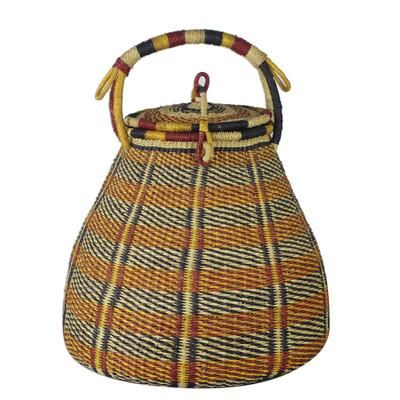 Bounteous,'Colorful Handwoven West African Raffia Covered Basket'