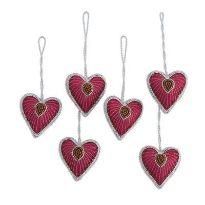 Beaded Hearts,'Six Heart-Shaped Beaded Ornaments from India'
