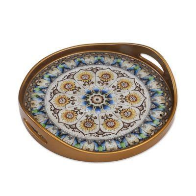 'Andean Sunflower Theme Reverse-Painted Glass Tray'
