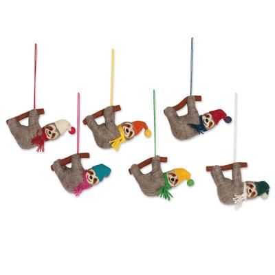 Sweet Sloths,'Artisan Crafted Wool Felt Ornaments (Set of 6)'