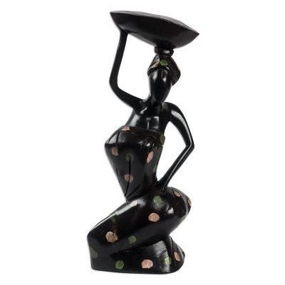 Saleswoman,'Black Sese Wood Sculpture of a Woman from Ghana'