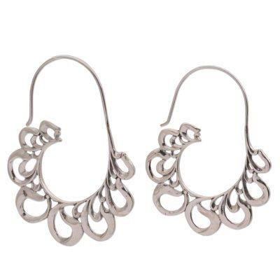 'Sterling Silver Paisley Motif Half-Hoop Earrings from Bali'