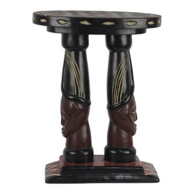 Buddies,'Cedar Wood Accent Table of Two Faces from Ghana'