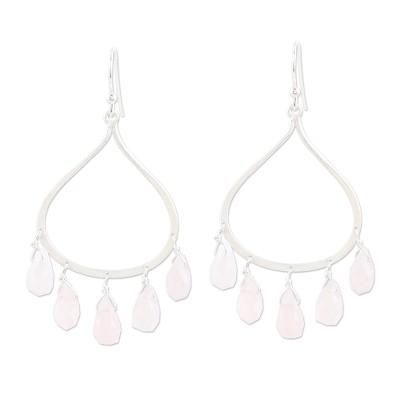 Passion of Love,'Sterling Silver and Rose Quartz Dangle Earrings from India'