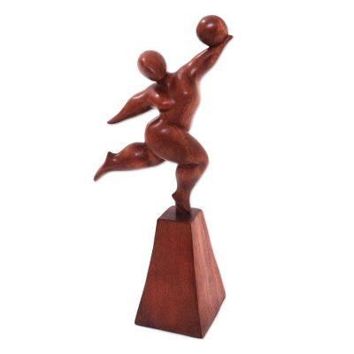Catch It,'Suar Wood Female Form Exercise Sculpture from Bali'